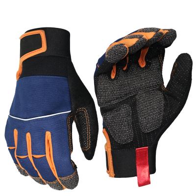 China Reflective Synthetic Leather Palm Reflective Durable Maintenance Coating Multifunctional Canvas HY Mechanic Work Gloves for sale