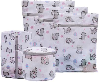 China Eco-Friendly Durable Mesh Delicate Clothing Washing Cat Prints Garment Lingerie Travel Storage Organize Shoe Water Soluble Laundry Bags Bulk for sale