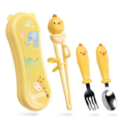 China BPA Free Toddler Utensils Kids Set Chopsticks Fork Self Feeding Baby Food Dispensing Spoon Training Stainless for sale