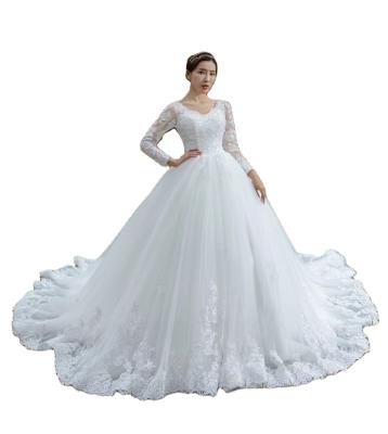 China Luxury breathable pearl ball gowns for wedding bridal dress. Long Sleeves Ivory Bridal Ball Gown Wedding Dress for sale