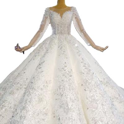 China Large Breathable Cheap Bridal Heavy Luxury Wedding Dresses Ball Gown Bead Lace Ball Gown Crystal Wholesale for sale