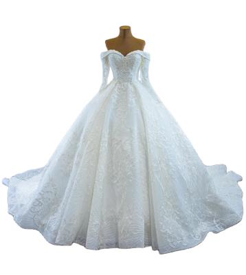 China Feishiluo Breathable Women Luxury Pear Bead Wedding Dresses Off Shoulder Long Train Ivory Wedding Gowns for sale