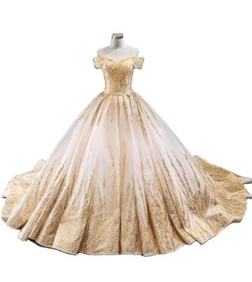 China Wholesale Breathable Champagne Ball Gown Lace Ball Gown Bridal Luxury Wedding Dress For Women Fashion Dress for sale