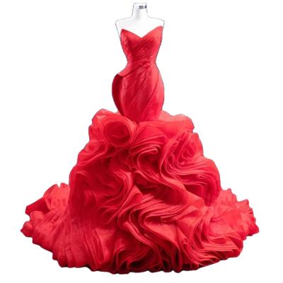 China Breathable Red Organza Tulle Mermaid Bridal Ball Gown Sleeveless Luxury Wedding Dress For Women Ball Gown for sale