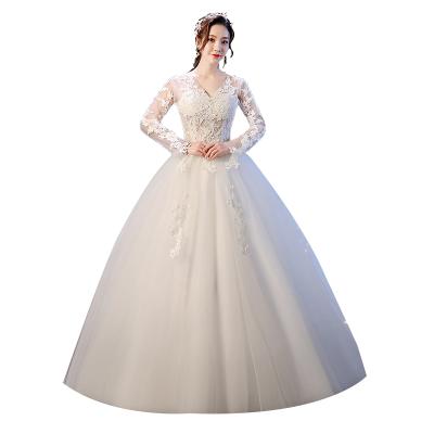 China New breathable wedding dress wdesign A line long sleeveith lace up bridal gowns plus size white ball gowns for sale