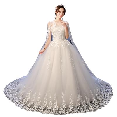 China Wholesale Breathable Brical Dress With Shawl Long Wedding Dress Train Ivory Ball Gowns For Women Formal Dress for sale