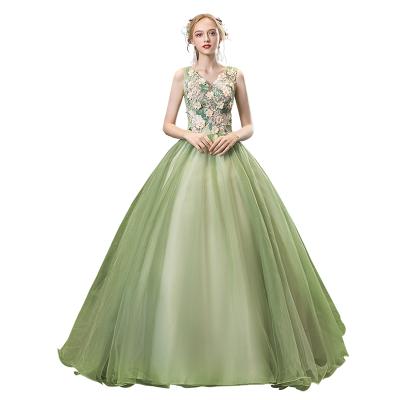 China Beautiful Breathable Colorful Yellow Green Princess Gown Women Party Prom Dress New Korean Style Wedding Dress Feishiluo for sale