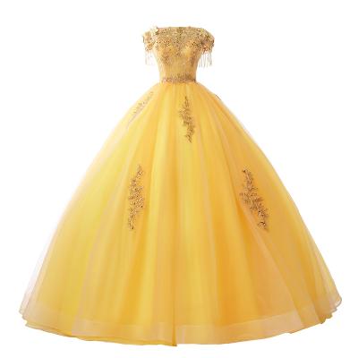 China Feishiluo Breathable Yellow Ball Gown Wedding Dress Floor Length Party Prom Dress Ball Gown Wedding Dresses For Women Fashion Dress for sale