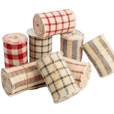 China Floral yarn dyed jute ribbon for decor for sale