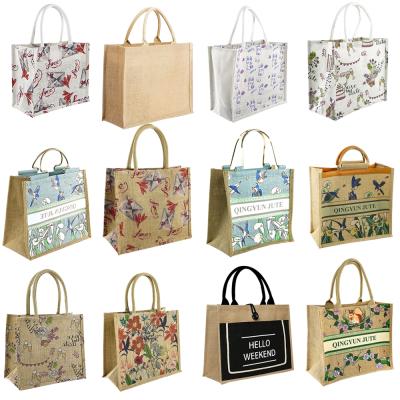 China 100% Qingyun Eco-friendly 2021 Reusable Grocery Bag Imported China OEM Burlap Women's Jute Handbags Bag Purse for sale