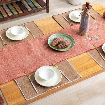 China Qingyun 12x118 Burlap Hessian Natural Red Hessian Rustic Christmas Table Runner Folkulture Hessian Burlap Macrame Wedding Table Runner for sale