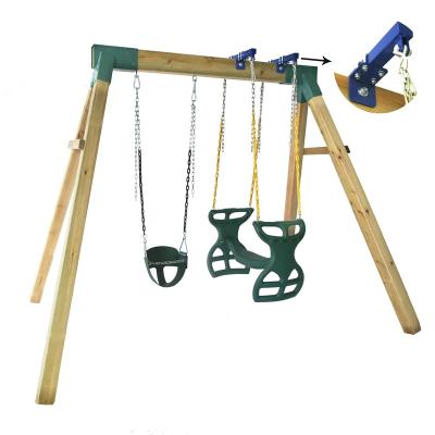 China 2022 Backyard Swing Chair Outdoor Wooden Rectangular Playground Frame Hanging Two Person Set for sale