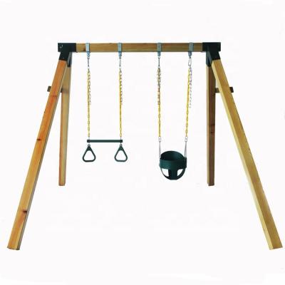 China Outdoor Playground Wood Rectangular Frame Hanging Swing Chair Factory Backyard Two Person Set for sale