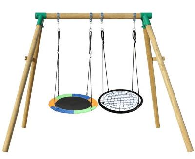 China Playground Swing Set Residential Backyard Wooden Rectangular Frame Two Person Swing Set for sale