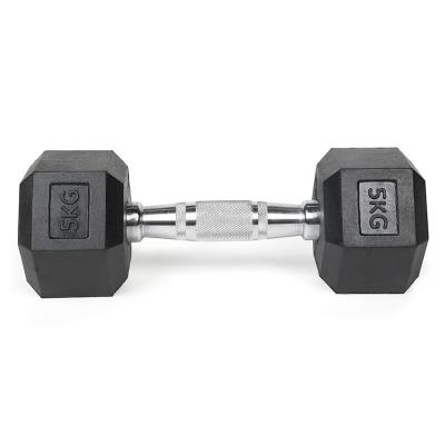 China Single and Pair Rubber Dumbbell Weighs Fitness Home Training Workout Body Power Hex Gym Gym Knurled Lift Knurled Handle for sale