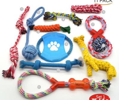 China Custom Viable Dog Chew Toy Squeaky Ball Cotton Rubber Rope Dog Toy Dog Gift 11 Pack Set for sale