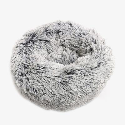 China Durable Custom Long Plush Cat Dog Warm Soft Round Pet Bed With PP Cotton for sale