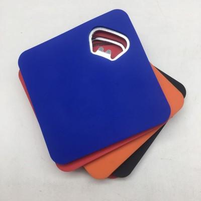 China Customized Viable Square Logo Bottle Opener Event Promotional Gift Portable 2 in 1 Bottle Opener Coaster for sale