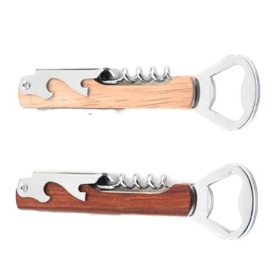 China Viable Custom Logo Multi Function Wooden Corkscrew Wine Bottle Opener Beer Bottle Opener With Knife for sale