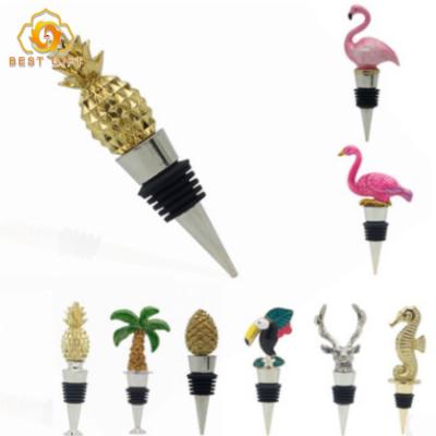 China Creative zinc alloy flamingo pineapple coconut bottle cap wine bottle stopper shape custom viable metal cap for sale