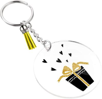 China Promotion Gift/Decoration Personal Wholesale Acrylic Round Flat Key Chain With Tassels DIY Transparent Acrylic Mute Key Chain for sale