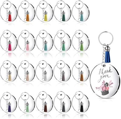 China Promotion Gift Clear Acrylic Circle Discs Circle Key Chains Clear Round Acrylic Key Chain Blanks And Tassel Pendant Keychain For DIY for sale