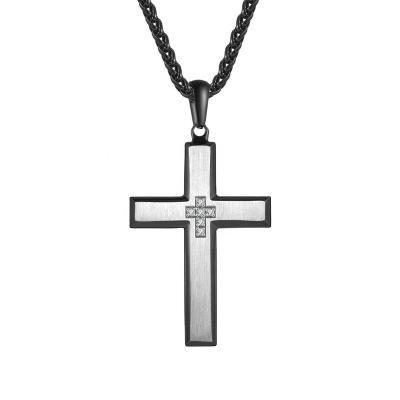 China Best Selling CLASSIC CZ Crystal Stones IPB Plating Brushed Surface Custom Cross Pendants For Necklace Jewelry For Men for sale