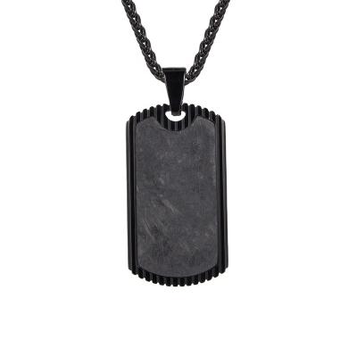 China CLASSIC Designer Vintage Designer Carbon Forge Fiber Pattern Waterproof Necklace With DogTag Steel 316L Material For Military for sale