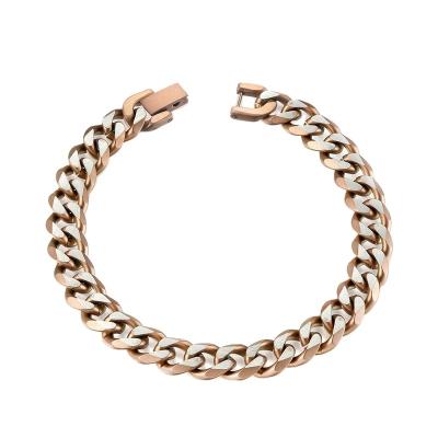 China Coffee Punk Trendy Color Plated Stainless Steel Cuban Chain Bracelet Men Wholesale Hip Hop Chain Bracelet for sale