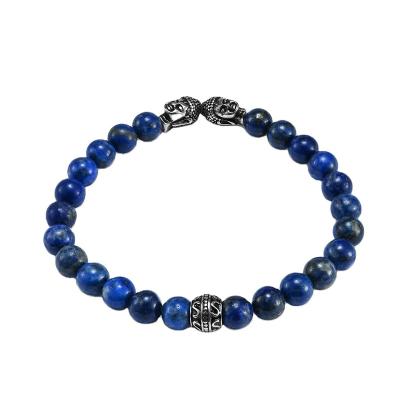 China Punk Bead Bracelet For Men Stainless Steel Vintage Buddha Head Natural Gemstone Beads Charm Men's Bracelets for sale