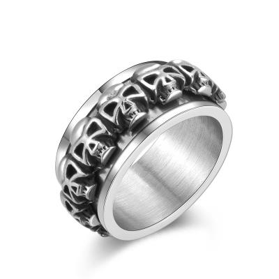 China Alin Fashion Silver Skull Circle CLASSIC 316L Stainless Steel Spinner Rings For Men's Jewelry Wholesale China for sale