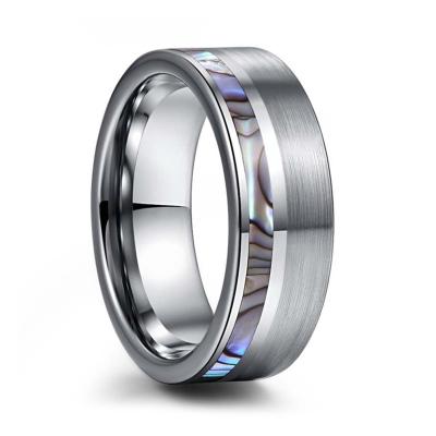 China China Wholesale 8MM CLASSIC Silver Color Brushed Abalone Opal Mens Tungsten Carbide Rings Matt Surface Polish Inside Inlay for sale