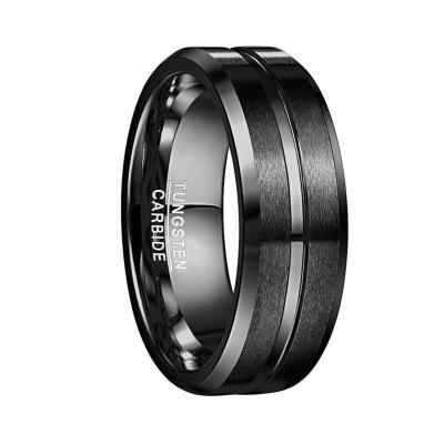 China Hot Selling Tungsten Men's Low Price 8MM CLASSIC 2023 Rings Swept Middle Thin Line Wedding Band for sale