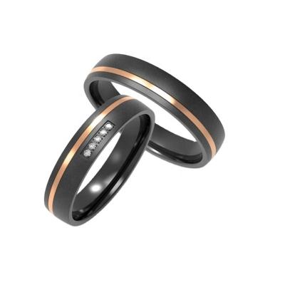 China CLASSIC Unique 6MM Rose Gold Wholesale Price Black Zirconium Setting Real Diamond Wedding Rings For Couples for sale