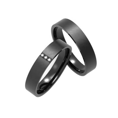 China CLASSIC 6MM Simple Design Flat Brushed Black Titanium Wedding Rings Set For Male And Female Couple for sale