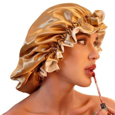 China 2020 Amazon Selling 2 Layers Large Silk Satin Cowl Curly Warm Natural Silk Hoods Reversible Sleep Hat For Black Women for sale