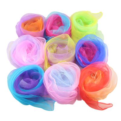 China Gradient Nylon Color Silky Small Scarf For Dance Performance Small Square Kindergarten Two Color Scarf Scarves for sale