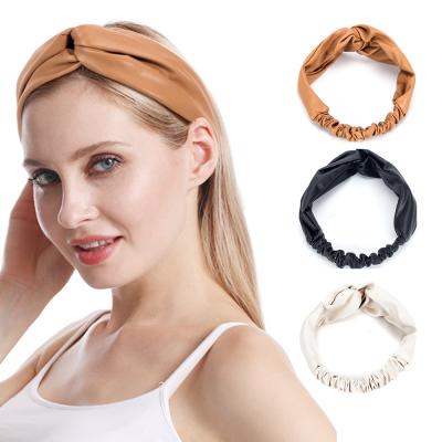 China Hot Sale Fashion Turban Head Elastic Women Headband Women's Twisted Knot Wrap PU Leather Headband for sale