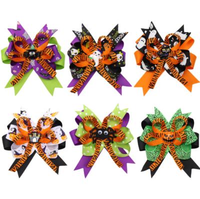 China Resin Big Bow Accessories Cartoon Hair Clip Halloween Pumpkin Ghost Head Hairpin + Ribbon Bow Children's Hairpin Ghost Hairpin for sale