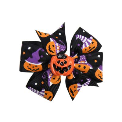 China Cute Resin Hairpin Kids Accessories Ghost Hair Clip + Pumpkin Head Hairpin Cartoon Halloween Decoration Bow Knot Ribbon Girl Hair Clip for sale