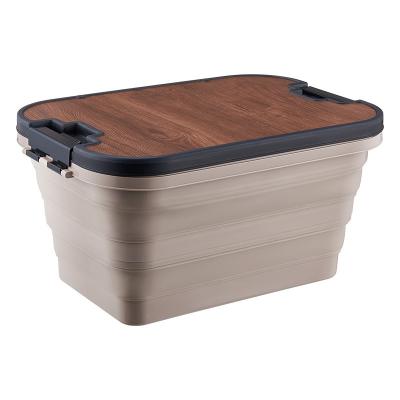 China Portable Accept Water Buckets Camping Outdoor Camping Basin Tub Basket Folding Plasti Storage Box With Storage Container Cutting Board for sale