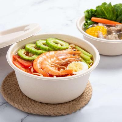 China Disposable Eco Friendly Biodegradable Sugar Cane Bagasse Container Soup Bowl With Lid for sale