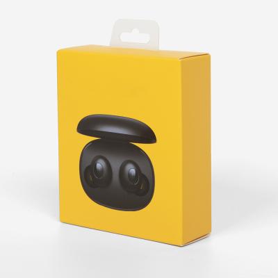 China Foldable Manufacturer Printed Yellow Custom Paper Box Connection Recyclable Small Earphone Case Wireless Earphone Packaging for sale