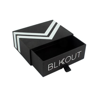 China Handmade Customized Drawer Box Packaging Ribbon Tie Slide Black Paper Drawer Box With Ribbon for sale