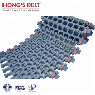 China HS-300B-Plus Room Temperature Plastic Modular Radius Conveyor Belt For Screw Conveyor | Curvature and rotational belt| Large pitch45mm for sale