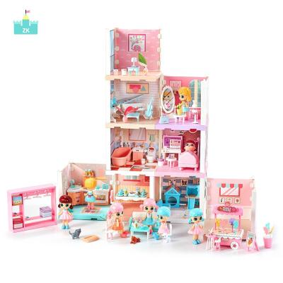 China Doll Room Kit Pink Toys Baby Doll Eco-friendly Model For Kids House Diy Assembled Large Kids Doll Room for sale