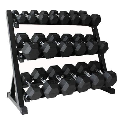 China Modern BunnyHi YL051 3 Row Dumbbell Storage Rack Mancuernas Hex Dumbbell Rack for sale