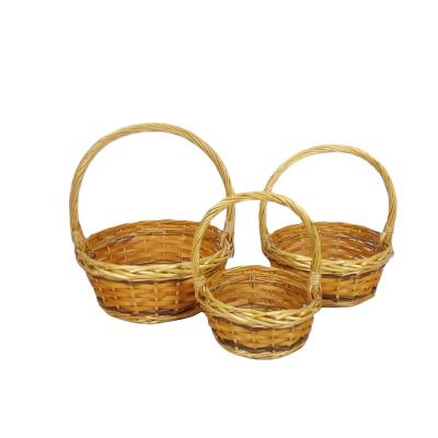 China Viable Round Gold Wooden Baskets For Gifts Fruits With Handles Wicker Baskets Cheap Prices Decorative Willow Flower Pots Basket Storage for sale