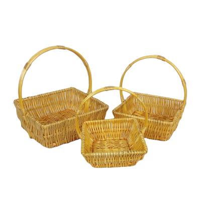 China Sustainable Set of 3 Quality Rectangular Honey Wicker Baskets for Gifts Fruit with Handles Bread Baskets Supermarket Display Basket Storage for sale