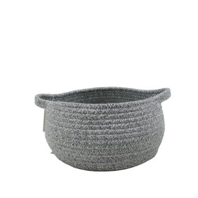 China Sustainable Round Gray Natural Cotton Woven Rope Baskets For Baby Diaper Makeup Organizer Storage Gift Baskets Bathroom Basket Storage for sale